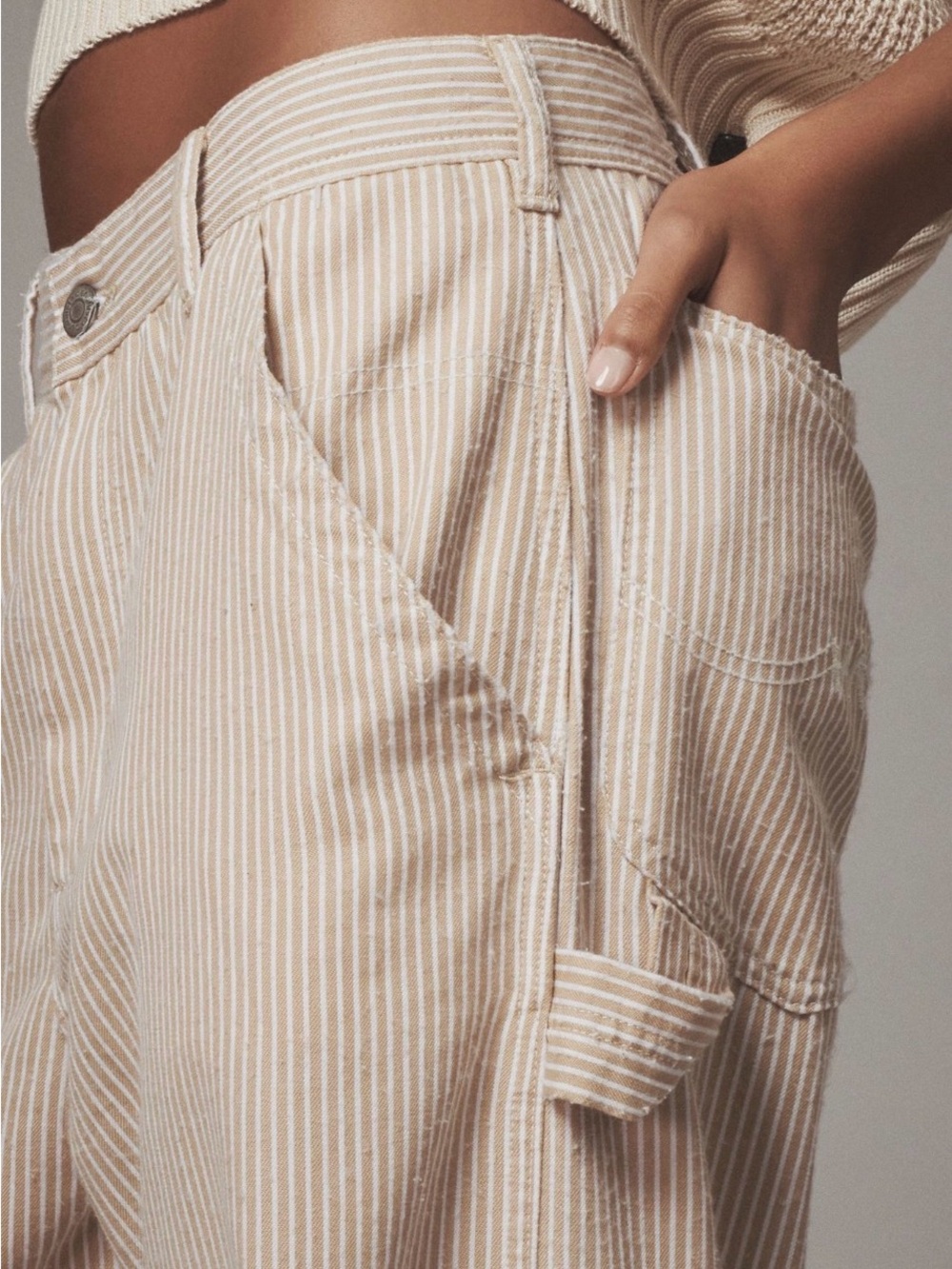 NEW DENIMIST teri wide leg carpenter pant in khaki railroad $365 - Picture 3 of 8